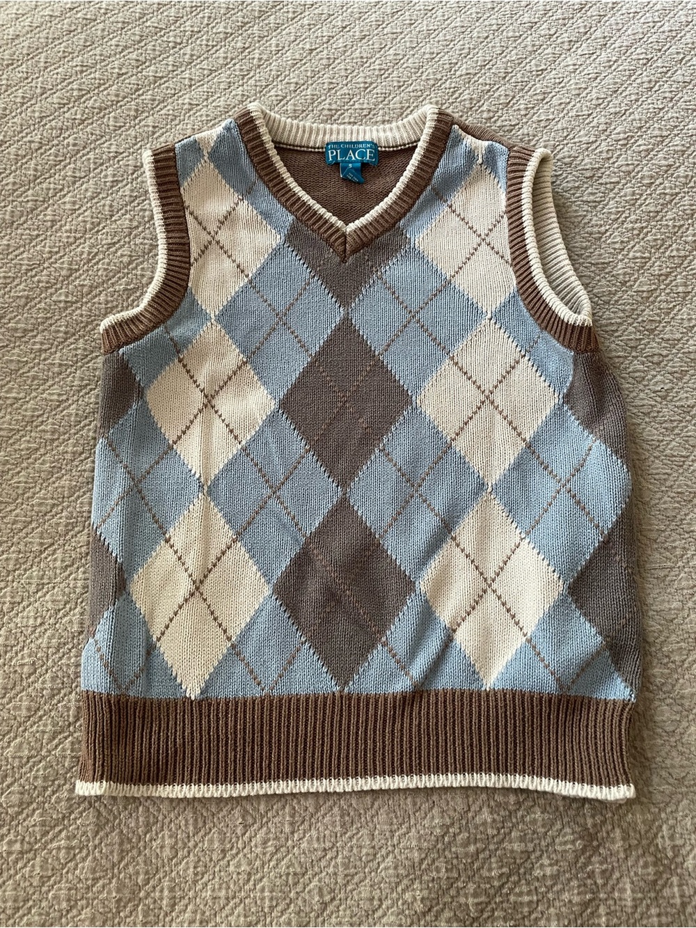 The Children's Place Blue, Brown & Cream Argyle V-Neck Sweater Vest